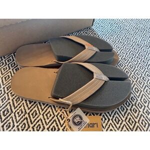 Hari Mari Fields Mens Stone Tan Nubuck Leather Flip Flop Sandals 11 1031-223-11